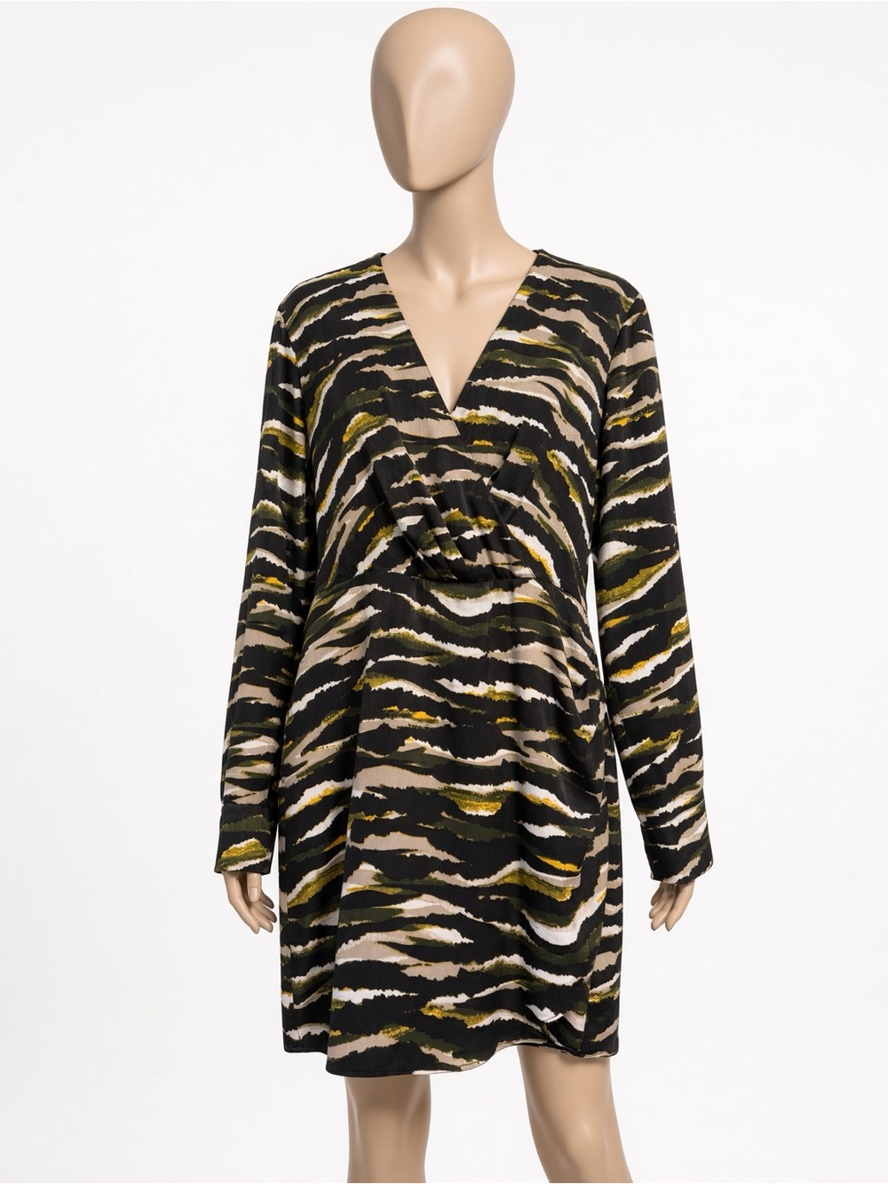 Dkny Olive Black Cream Wave-Print dress size 14